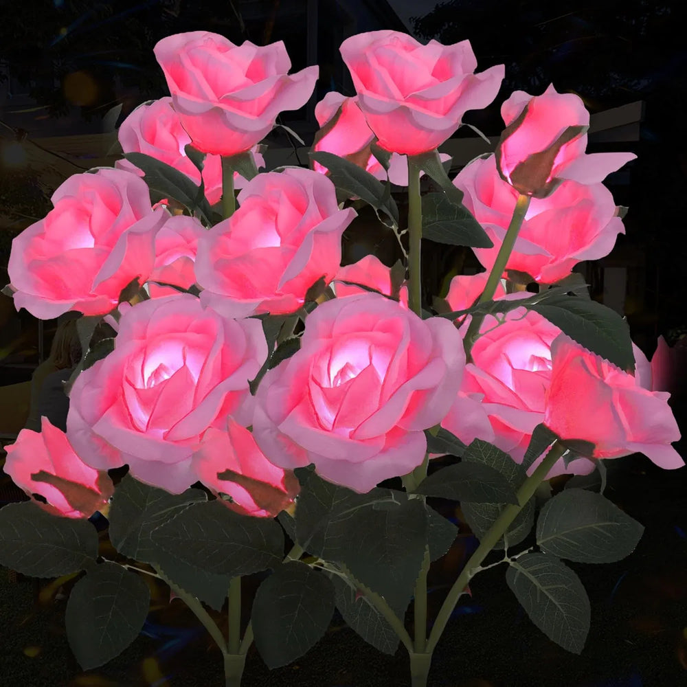 2-Pack Solar Rose Garden Lights – 14-Flower Color-Changing Waterproof LED Stakes